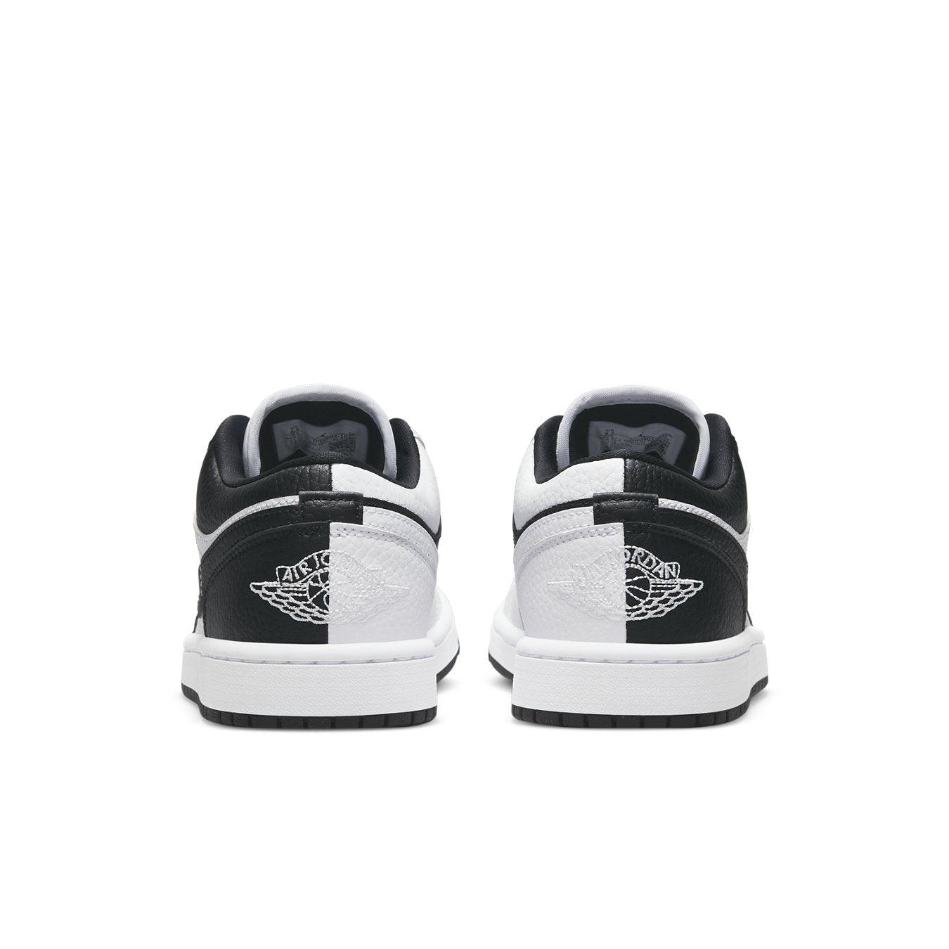 Air Jordan 1 Low SE Homage Split White Black women's sneakers rear view showing contrasting colors