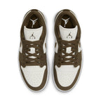 Top view of Air Jordan 1 Low SE Light Olive sneakers with white and olive green colorway.