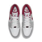 Air Jordan 1 Low SE Light Smoke Grey Gym Red sneakers, featuring a multi-textured design and breathable perforations.