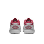 Air Jordan 1 Low SE Light Smoke Grey Gym Red, featuring rear view with red accents and iconic logo.