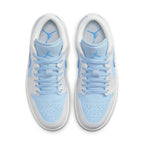 Jordan 1 Low SE Reverse Ice Blue (W) sneaker with textured white and light blue design.