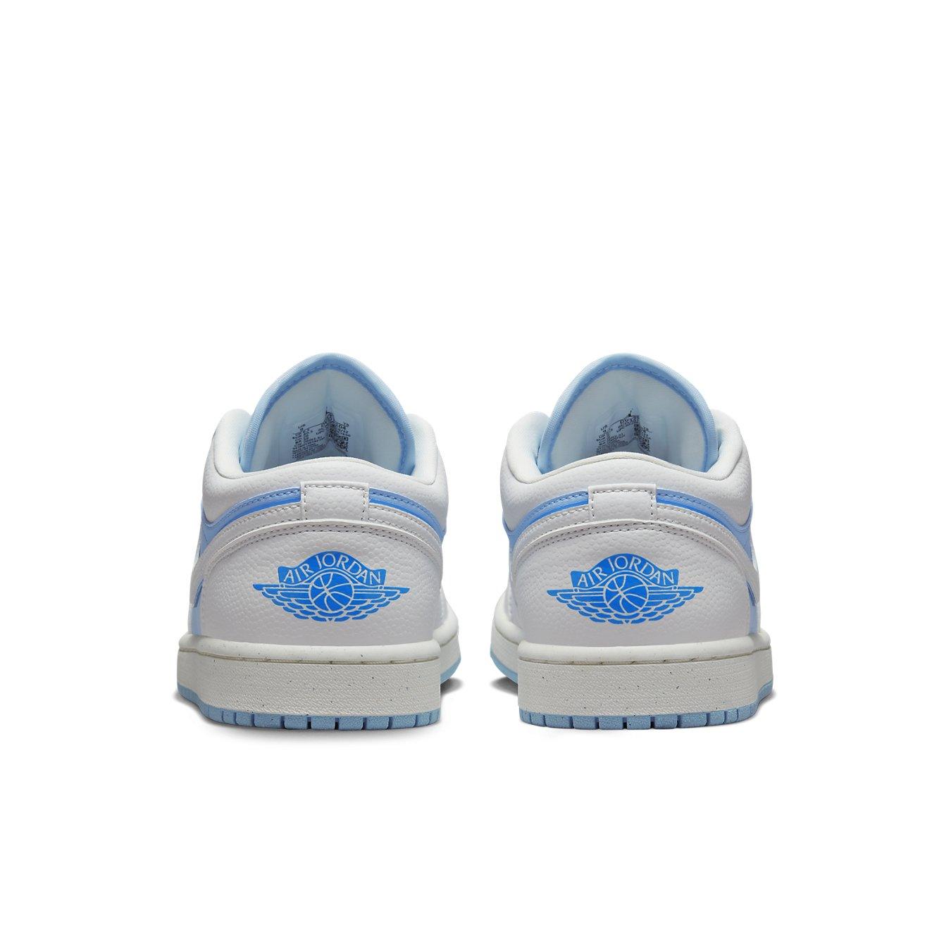 Retro Jordan 1 Low SE Reverse Ice Blue (W) featuring white and blue detailing on the heel.