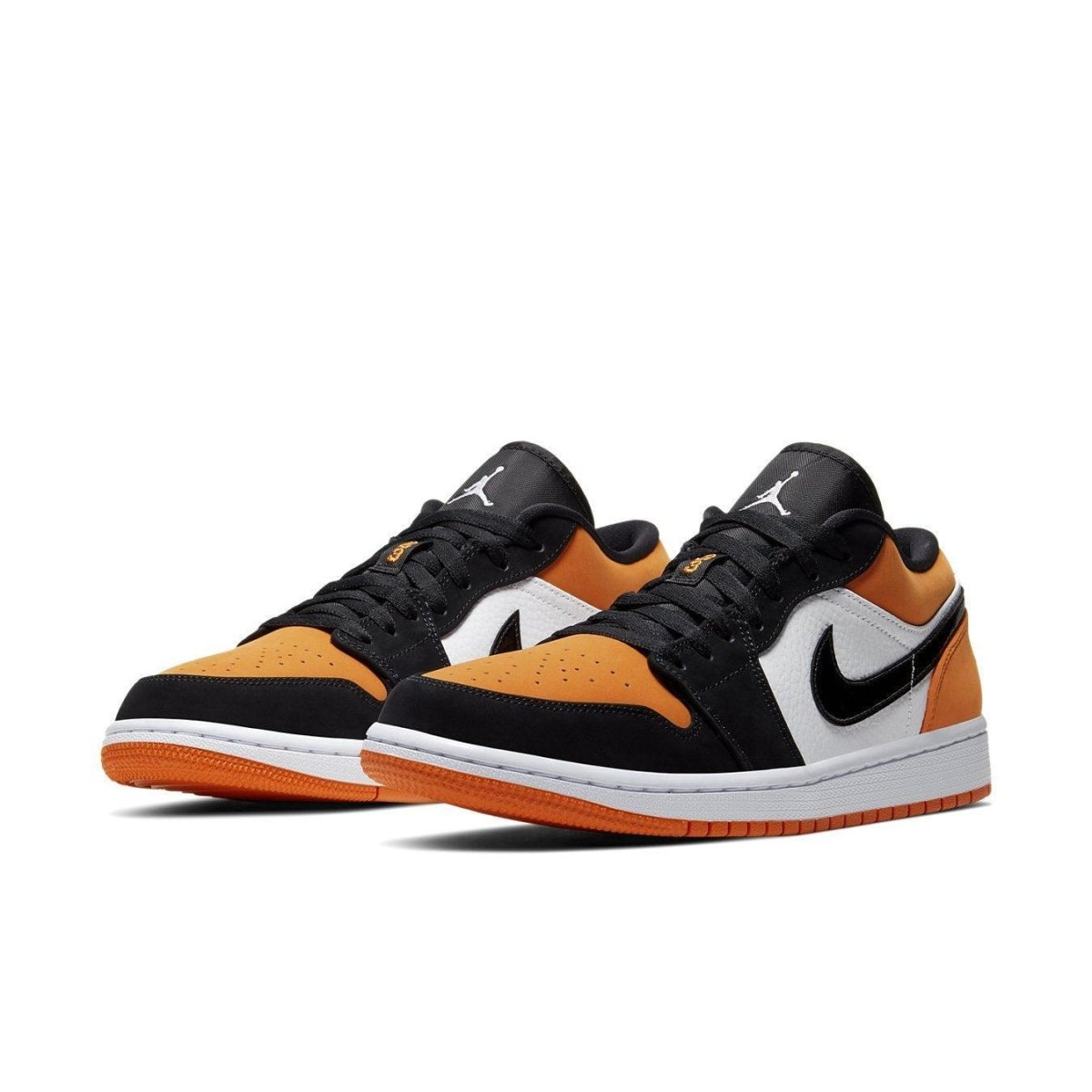 Nike Air Jordan 1 Low Shattered Backboard sneakers in orange, black, and white colorway.
