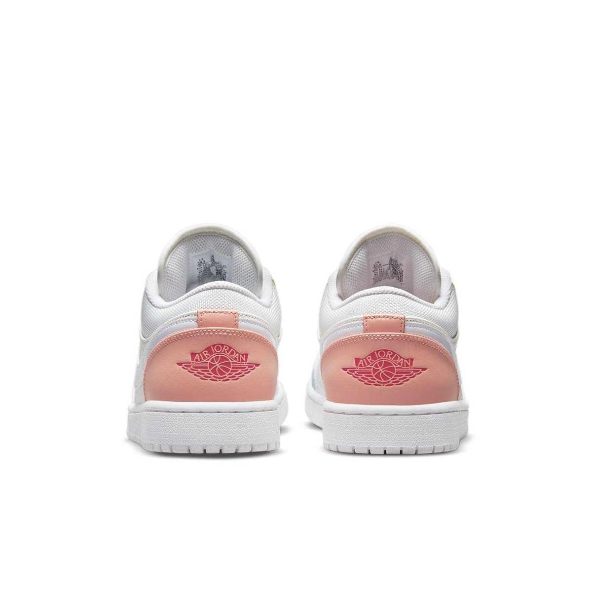 Air Jordan 1 Low 'To My First Coach' shoes featuring pink and white colorway and Jumpman logo on the heel.