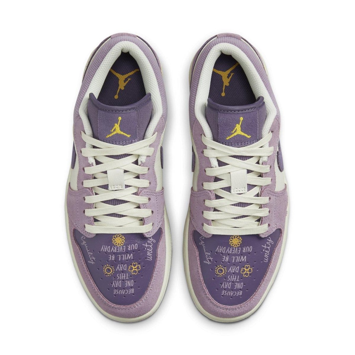 Air Jordan 1 Low Unity (W) in Canyon Purple, featuring unique message and multiple textures.
