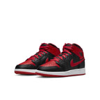 Air Jordan 1 Mid Alternate Bred (2022) sneakers in black and red colorway, featuring a stylish design for sneaker enthusiasts.