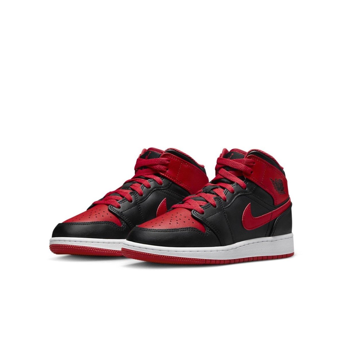 Air Jordan 1 Mid Alternate Bred (2022) sneakers in black and red colorway, featuring a stylish design for sneaker enthusiasts.
