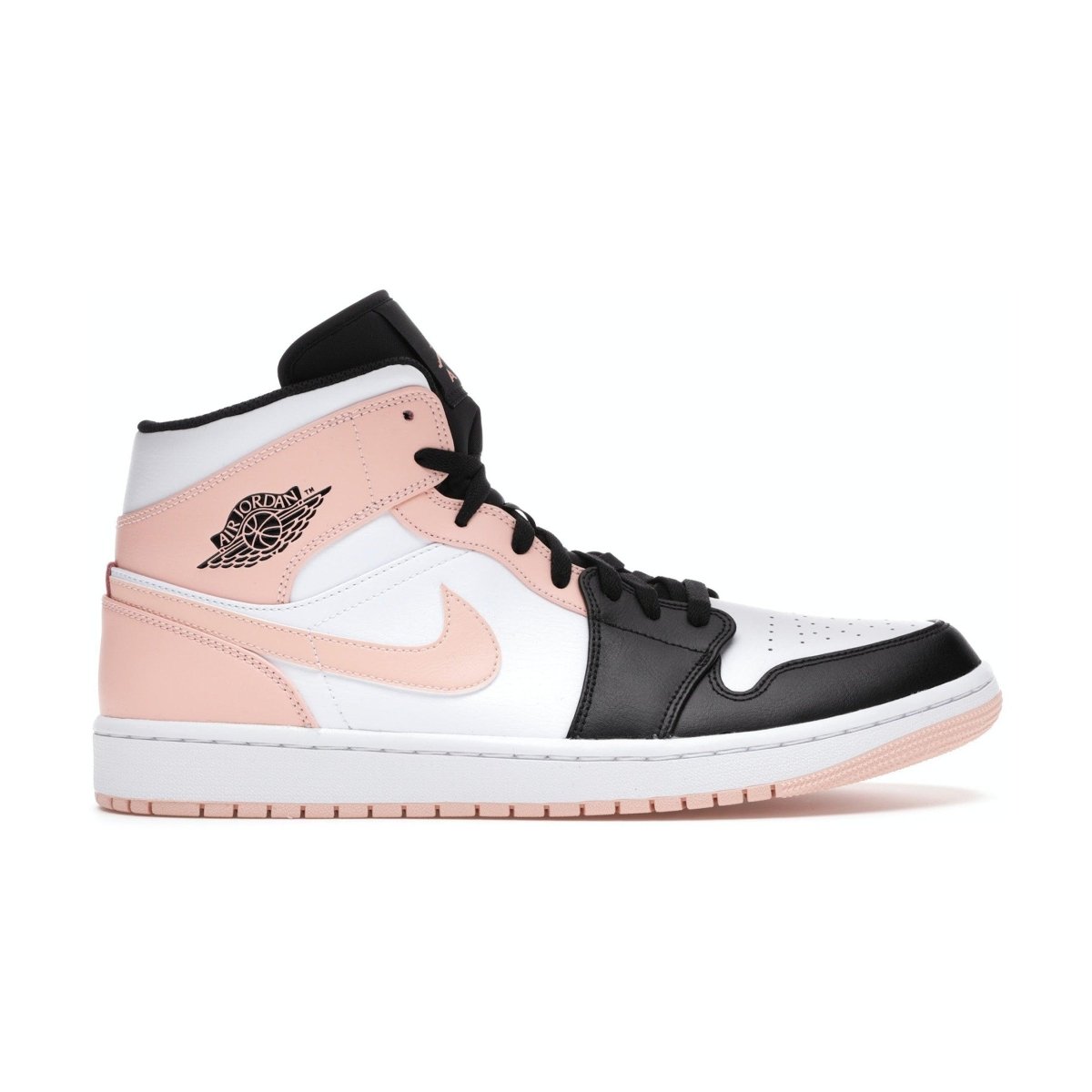 Air Jordan 1 Mid Arctic Orange Black Toe sneaker with white, black, and pastel orange colorway.