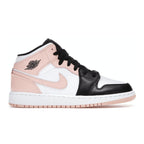 Air Jordan 1 Mid Arctic Orange Black Toe GS sneaker featuring pastel accents and black overlays.
