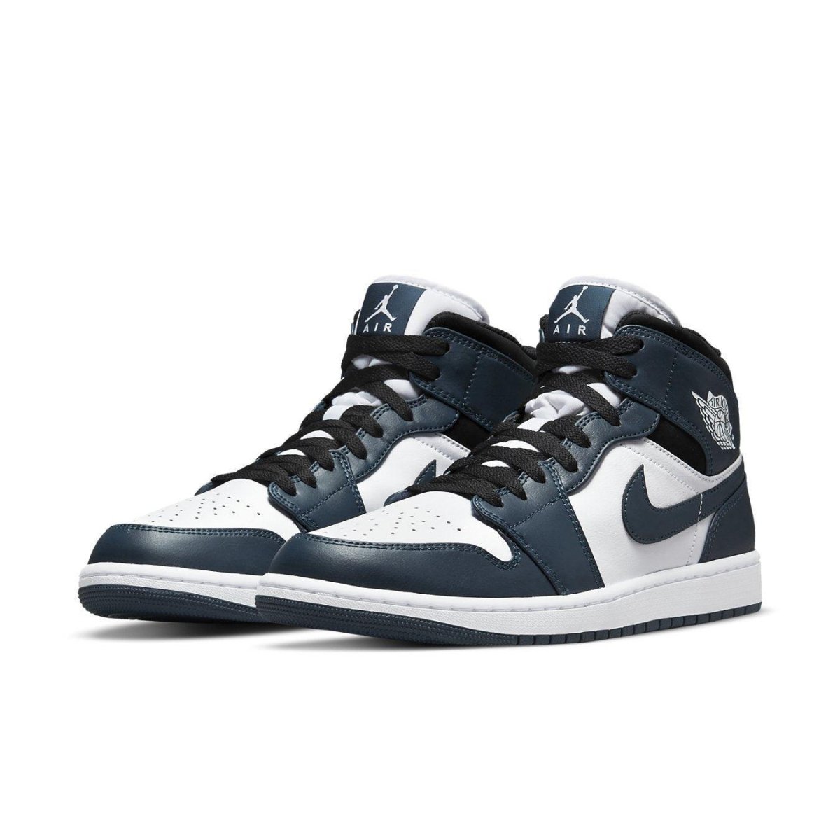 Air Jordan 1 Mid Armory Navy sneakers featuring suede and leather upper with electrolime accents.