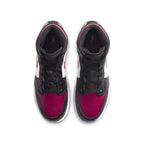 Air Jordan 1 Mid Bred Toe GS sneaker with black and Noble Red upper, white leather panel, and signature Jumpman logo.