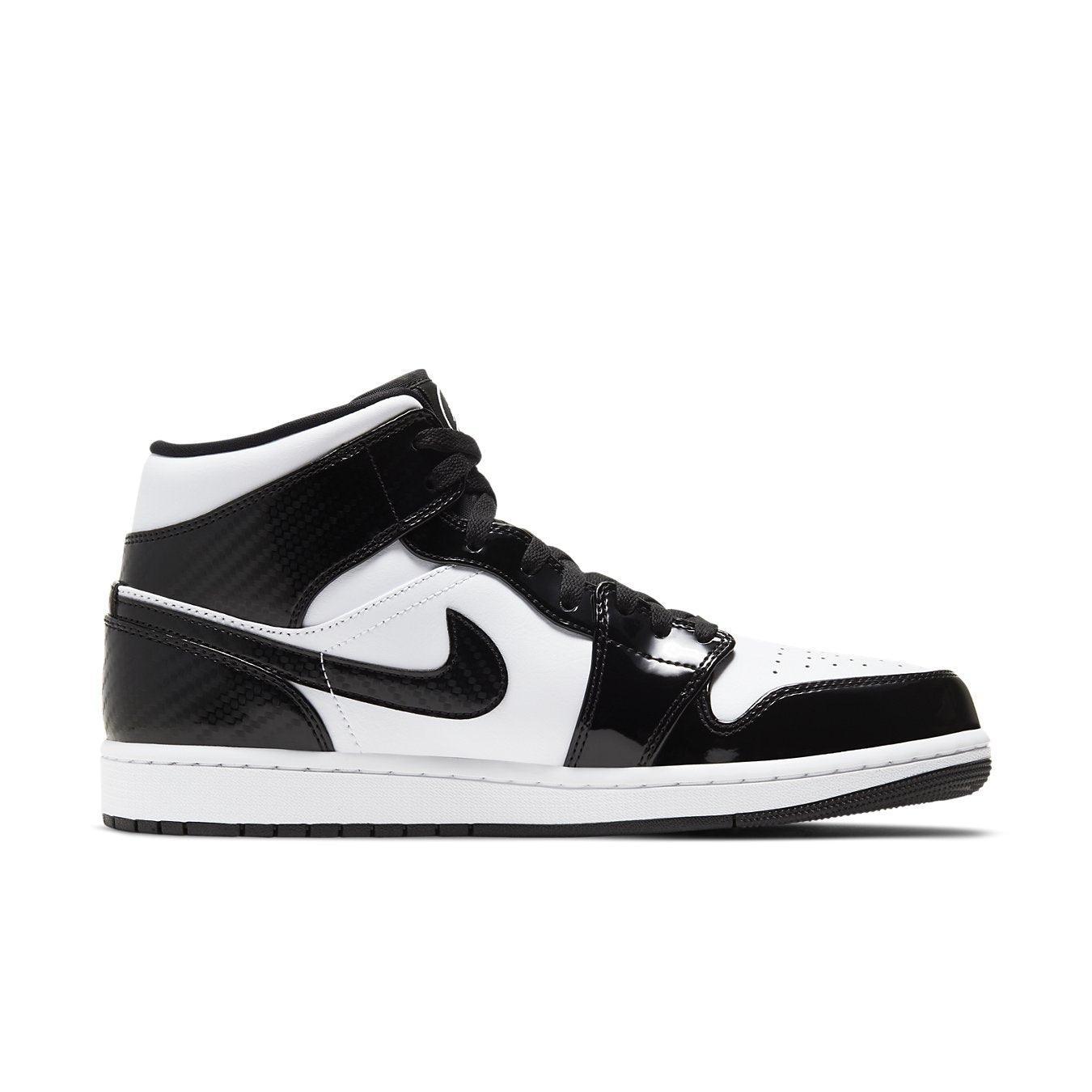 Air Jordan 1 Mid Carbon Fiber All-Star 2021 in black and white patent leather design.