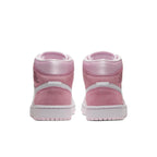 Back view of Air Jordan 1 Mid Digital Pink (W) showcasing pink suede and leather details.