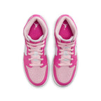 Top view of Jordan 1 Mid Fierce Pink (GS) showcasing vibrant pink and white details on the shoe.