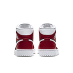 Rear view of Jordan 1 Mid Gym Red Black (W) showcasing leather design and padded collar.