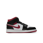 Nike Air Jordan 1 Mid Gym Red Black White shoes for athletic wear and sneaker enthusiasts.