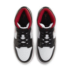 Top view of Air Jordan 1 Mid Gym Red Black White sneakers showcasing sleek design and color contrast.