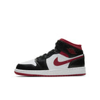 Jordan 1 Mid Gym Red Black White sneakers for kids with sleek design and stylish color accents.