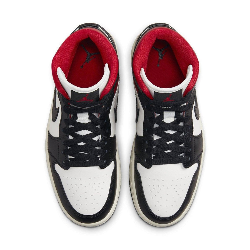 Jordan 1 Mid Gym Red Panda sneakers featuring bold red and black design, mid-top style with comfortable fit.