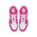 Top view of Jordan 1 Mid Hyper Pink White GS sneakers featuring vibrant pink and white design.