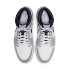 Top view of Jordan 1 Mid Light Smoke Grey Anthracite sneakers in leather with Swoosh and Wings logos.