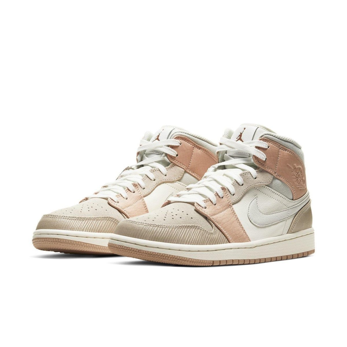 Air Jordan 1 Mid Milan sneakers featuring a beige and cream colorway with vintage design elements.