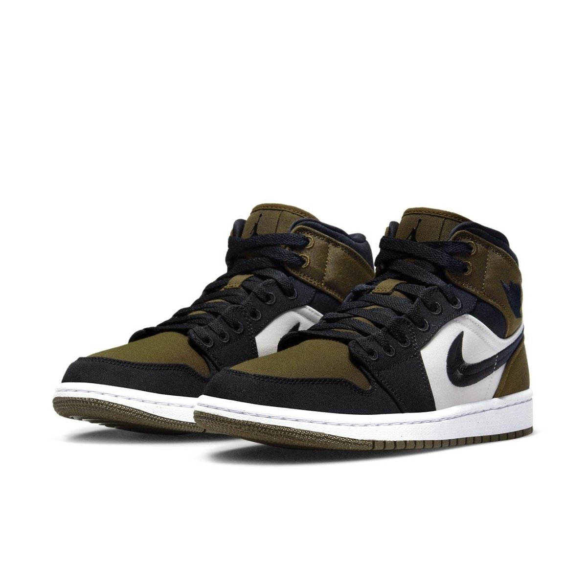 Nike Air Jordan 1 Mid Olive Toe women's sneakers with breathable canvas upper and olive accents.