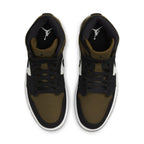 Air Jordan 1 Mid Olive Toe women's sneakers featuring breathable canvas and olive accents.