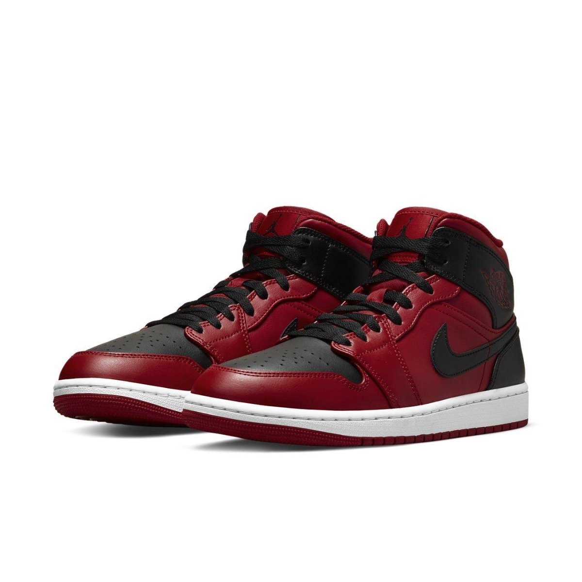 Air Jordan 1 Mid Reverse Bred (2021) in red and black with sleek design and premium materials.