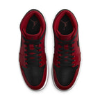 Air Jordan 1 Mid Reverse Bred 2021 sneakers in black and red colorway, featuring a classic design with modern updates.