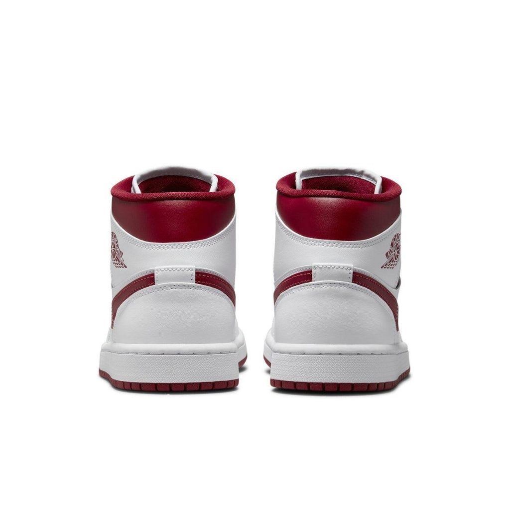 Jordan 1 Mid Reverse Chicago (W) rear view showcasing white and vibrant red color scheme.