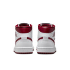 Jordan 1 Mid Reverse Chicago (W) rear view showcasing white and vibrant red color scheme.