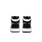 Rear view of Jordan 1 Mid SE All-Star Carbon Fiber (2021) GS with black and white color scheme.