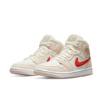 Air Jordan 1 Mid SE Corduroy Sail featuring cream corduroy upper and bright red Swoosh.