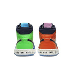 Back view of the Jordan 1 Mid SE Fearless Melody Ehsani sneakers featuring vibrant colors and inspirational quotes.