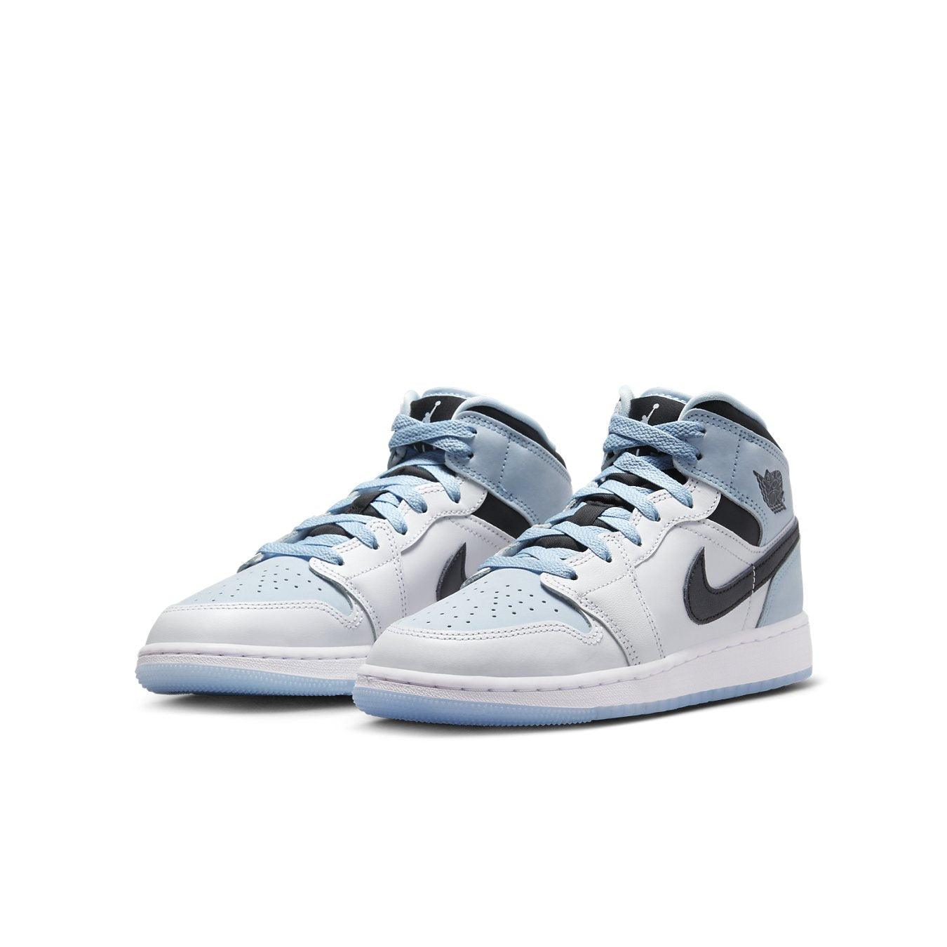 Jordan 1 Mid SE Ice Blue sneakers showcasing premium materials and modern design accents.