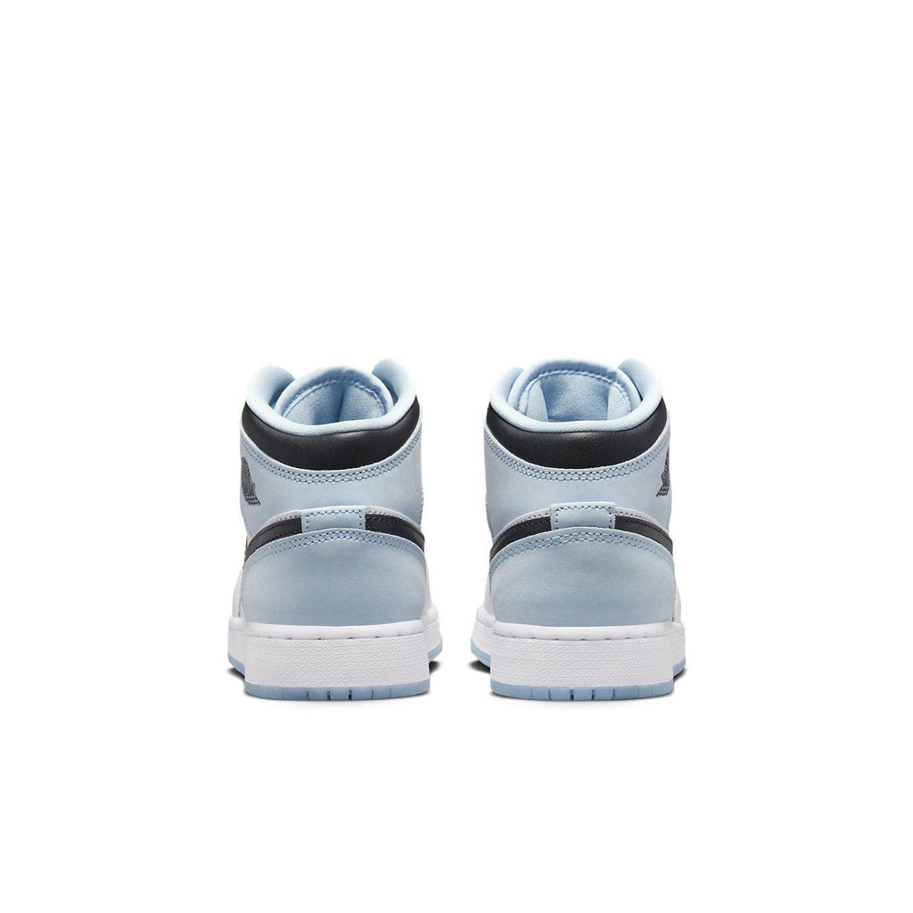 Jordan 1 Mid SE Ice Blue 2023 GS sneakers, rear view showcasing premium materials and modern design.