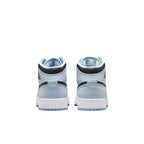 Jordan 1 Mid SE Ice Blue 2023 GS sneakers, rear view showcasing premium materials and modern design.