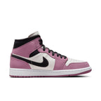 Jordan 1 Mid SE Light Mulberry (W) in Berry Pink with black Swoosh and white midsole.