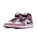 Air Jordan 1 Mid SE Women's Light Mulberry sneakers in Berry Pink and Sail colors with black Swoosh.