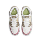 Jordan 1 Mid SE Pastel Vivid Green Grind sneakers in beige, pink, and cream with green insole.