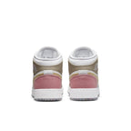 Air Jordan 1 Mid SE Pastel Vivid Green Grind shoes, featuring pastel pink and tan detailing on the back.