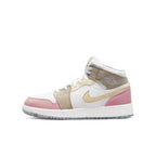 Jordan 1 Mid SE in pastel green and pink hues, featuring beige and gold accents, ideal for stylish casual wear.