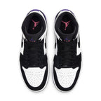 Jordan 1 Mid SE Purple sneakers featuring a mix of leather, suede, and mesh with Jumpman logo and classic AJ1 design.