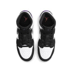 Air Jordan 1 Mid SE Purple (GS) sneaker top view with black, white, and purple color scheme.