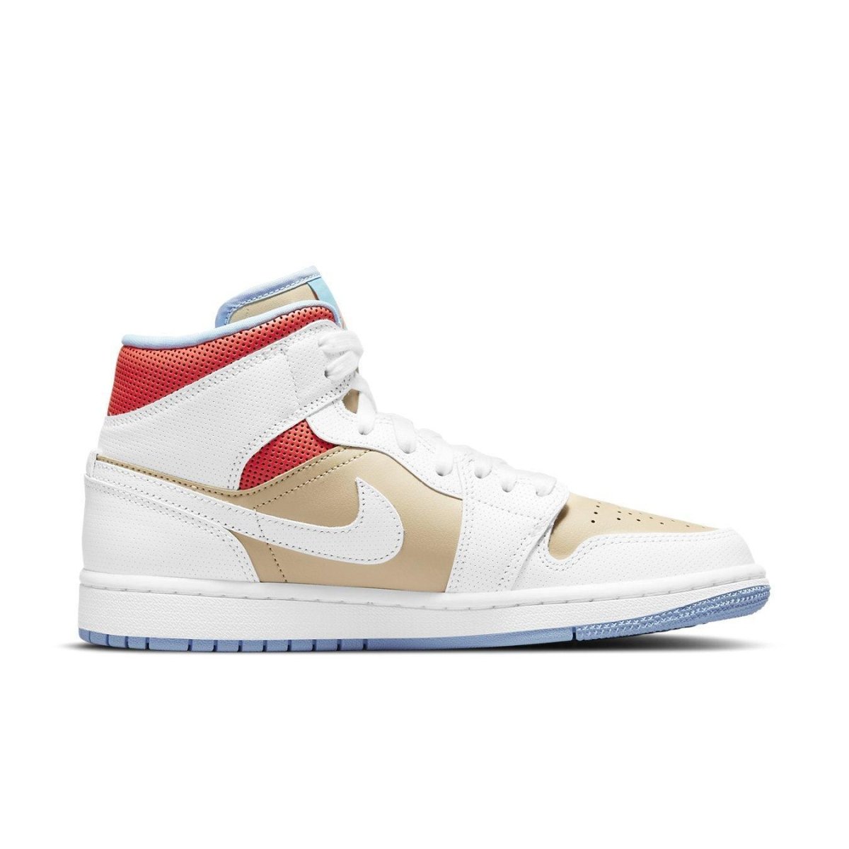 Jordan 1 Mid SE Sesame (W) featuring premium leather, padded collar, and perforated outer layers.