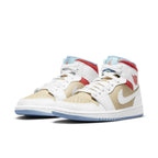 Jordan 1 Mid SE Sesame (W) sneakers featuring premium leather, padded collar, and perforated layers.
