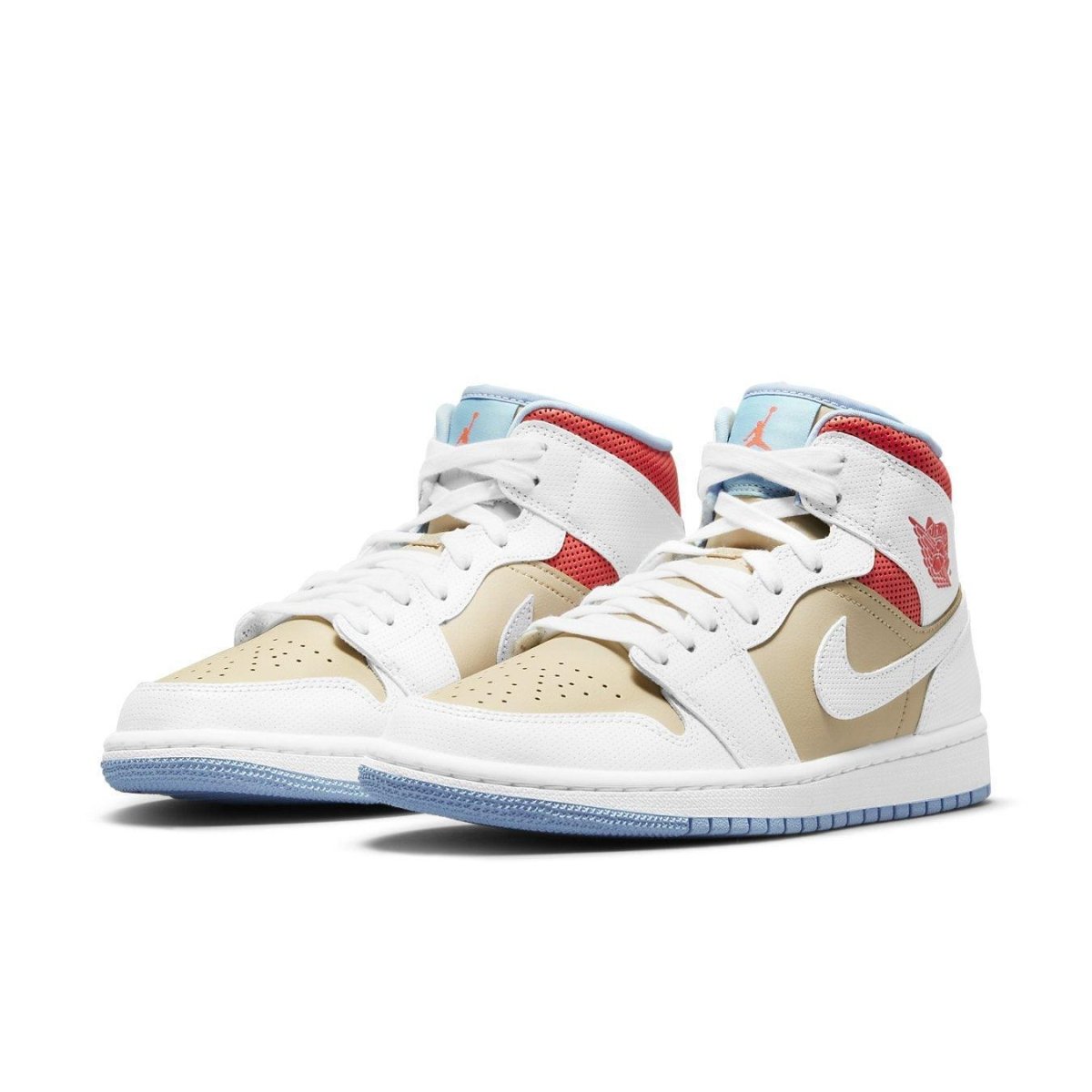 Jordan 1 Mid SE Sesame (W) sneakers featuring premium leather, padded collar, and perforated layers.
