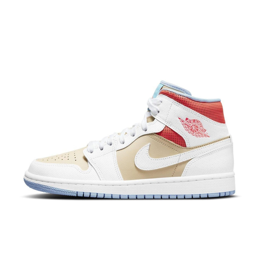 Air Jordan 1 Mid SE Sesame (W) featuring premium leather, perforated panels, and iconic Swoosh logo.