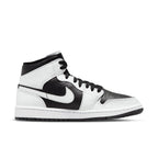 Air Jordan 1 Mid Split Black White Women's sneaker featuring black and white pebbled leather panels.